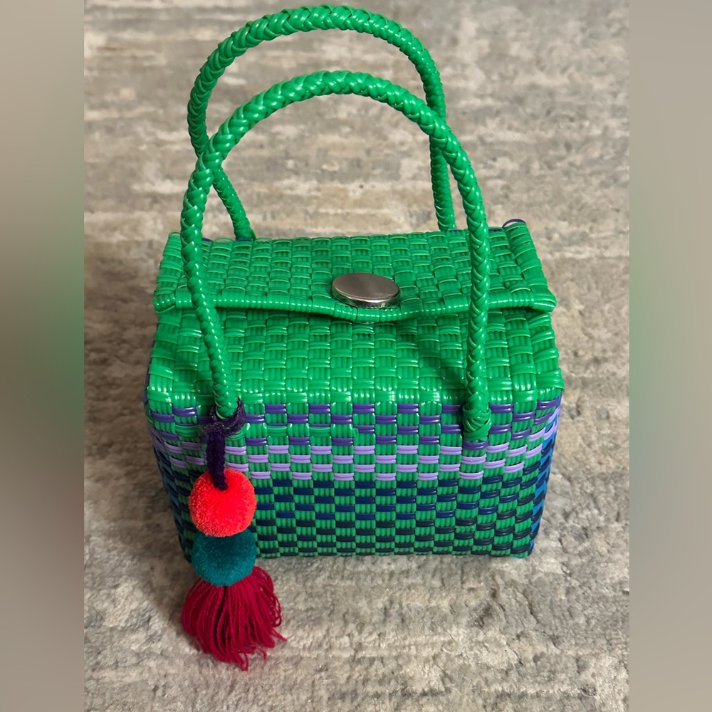 Mexican Artisan Woven Plastic Mini Bag Gem